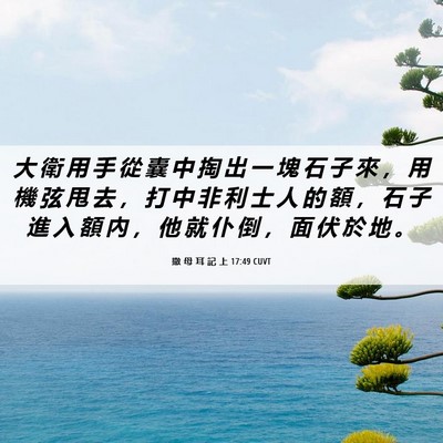Picture 06 - 撒 母 耳 記 上 17:49 CUVT - 大 衛 用 手 從 囊 中 掏 出 一 塊 石 - Bible Verse Picture