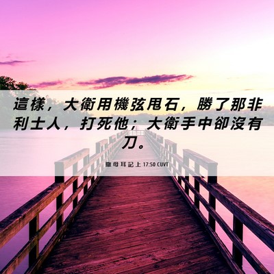 Picture 06 - 撒 母 耳 記 上 17:50 CUVT - 這 樣 ， 大 衛 用 機 弦 甩 石 ， 勝 - Bible Verse Picture