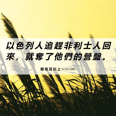 Picture 06 - 撒 母 耳 記 上 17:53 CUVT - 以 色 列 人 追 趕 非 利 士 人 回 來 - Bible Verse Picture