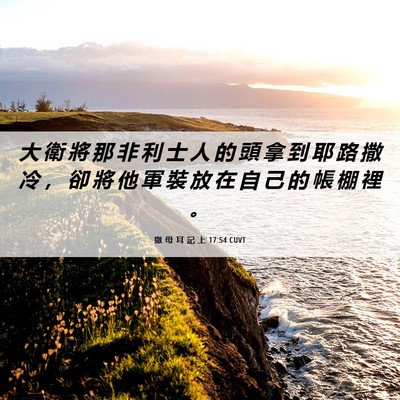 Picture 06 - 撒 母 耳 記 上 17:54 CUVT - 大 衛 將 那 非 利 士 人 的 頭 拿 到 - Bible Verse Picture