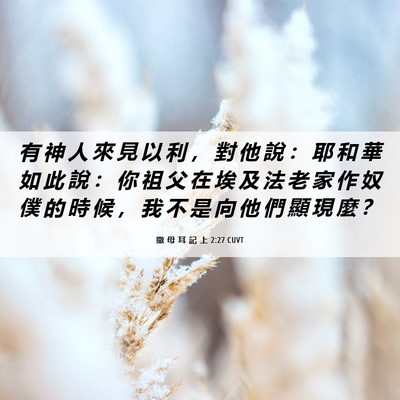Picture 06 - 撒 母 耳 記 上 2:27 CUVT - 有 神 人 來 見 以 利 ， 對 他 說 ： - Bible Verse Picture