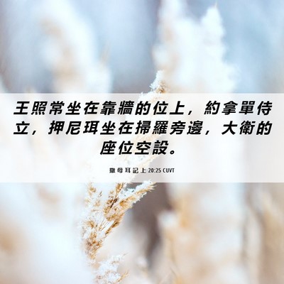 Picture 06 - 撒 母 耳 記 上 20:25 CUVT - 王 照 常 坐 在 靠 牆 的 位 上 ， 約 - Bible Verse Picture