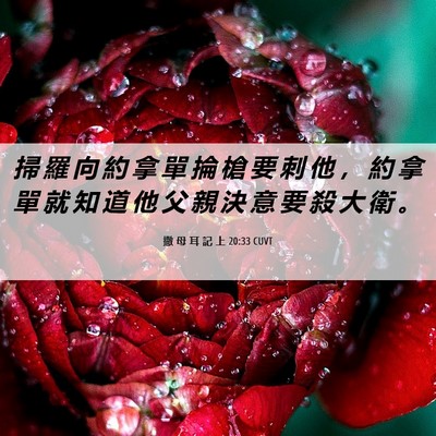 Picture 06 - 撒 母 耳 記 上 20:33 CUVT - 掃 羅 向 約 拿 單 掄 槍 要 刺 他 ， - Bible Verse Picture