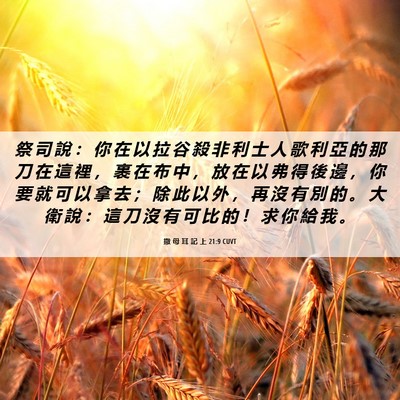 Picture 06 - 撒 母 耳 記 上 21:9 CUVT - 祭 司 說 ： 你 在 以 拉 谷 殺 非 利 - Bible Verse Picture