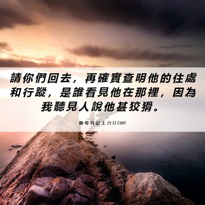 Picture 06 - 撒 母 耳 記 上 23:22 CUVT - 請 你 們 回 去 ， 再 確 實 查 明 他 - Bible Verse Picture
