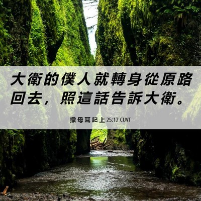 Picture 06 - 撒 母 耳 記 上 25:12 CUVT - 大 衛 的 僕 人 就 轉 身 從 原 路 回 - Bible Verse Picture