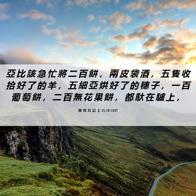 Picture 06 - 撒 母 耳 記 上 25:18 CUVT - 亞 比 該 急 忙 將 二 百 餅 ， 兩 皮 - Bible Verse Picture