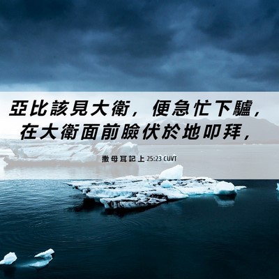 Picture 06 - 撒 母 耳 記 上 25:23 CUVT - 亞 比 該 見 大 衛 ， 便 急 忙 下 驢 - Bible Verse Picture