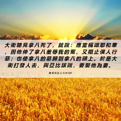 Picture 06 - 撒 母 耳 記 上 25:39 CUVT - 大 衛 聽 見 拿 八 死 了 ， 就 說 ： - Bible Verse Picture