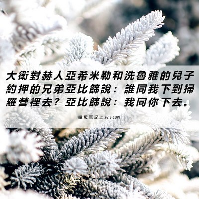Picture 06 - 撒 母 耳 記 上 26:6 CUVT - 大 衛 對 赫 人 亞 希 米 勒 和 洗 魯 - Bible Verse Picture