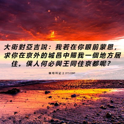 Picture 06 - 撒 母 耳 記 上 27:5 CUVT - 大 衛 對 亞 吉 說 ： 我 若 在 你 眼 - Bible Verse Picture