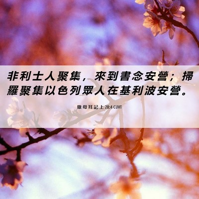 Picture 06 - 撒 母 耳 記 上 28:4 CUVT - 非 利 士 人 聚 集 ， 來 到 書 念 安 - Bible Verse Picture