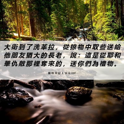 Picture 06 - 撒 母 耳 記 上 30:26 CUVT - 大 衛 到 了 洗 革 拉 ， 從 掠 物 中 - Bible Verse Picture