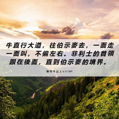 Picture 06 - 撒 母 耳 記 上 6:12 CUVT - 牛 直 行 大 道 ， 往 伯 示 麥 去 ， - Bible Verse Picture