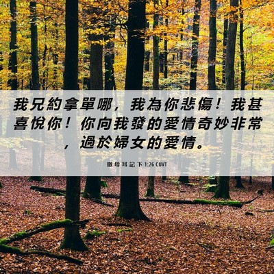 Picture 06 - 撒 母 耳 記 下 1:26 CUVT - 我 兄 約 拿 單 哪 ， 我 為 你 悲 傷 - Bible Verse Picture