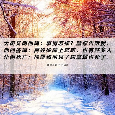 Picture 06 - 撒 母 耳 記 下 1:4 CUVT - 大 衛 又 問 他 說 ： 事 情 怎 樣 ？ - Bible Verse Picture