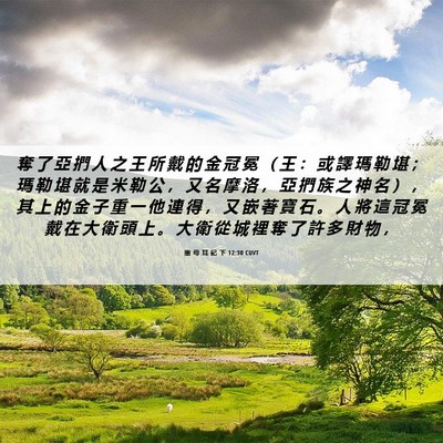 Picture 06 - 撒 母 耳 記 下 12:30 CUVT - 奪 了 亞 捫 人 之 王 所 戴 的 金 冠 - Bible Verse Picture