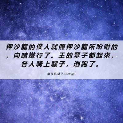 Picture 06 - 撒 母 耳 記 下 13:29 CUVT - 押 沙 龍 的 僕 人 就 照 押 沙 龍 所 - Bible Verse Picture
