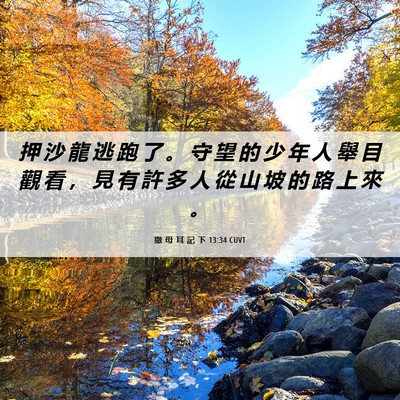 Picture 06 - 撒 母 耳 記 下 13:34 CUVT - 押 沙 龍 逃 跑 了 。 守 望 的 少 年 - Bible Verse Picture