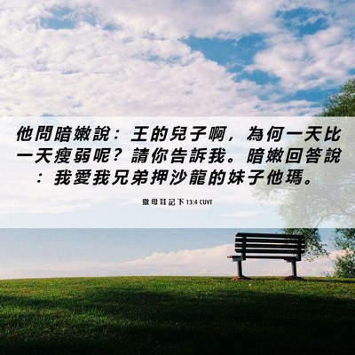 Picture 06 - 撒 母 耳 記 下 13:4 CUVT - 他 問 暗 嫩 說 ： 王 的 兒 子 啊 ， - Bible Verse Picture