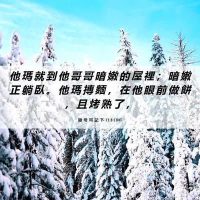Picture 06 - 撒 母 耳 記 下 13:8 CUVT - 他 瑪 就 到 他 哥 哥 暗 嫩 的 屋 裡 - Bible Verse Picture