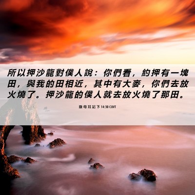 Picture 06 - 撒 母 耳 記 下 14:30 CUVT - 所 以 押 沙 龍 對 僕 人 說 ： 你 們 - Bible Verse Picture