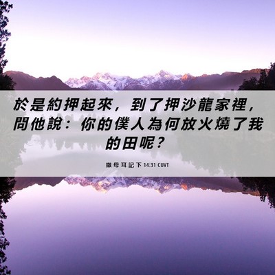 Picture 06 - 撒 母 耳 記 下 14:31 CUVT - 於 是 約 押 起 來 ， 到 了 押 沙 龍 - Bible Verse Picture