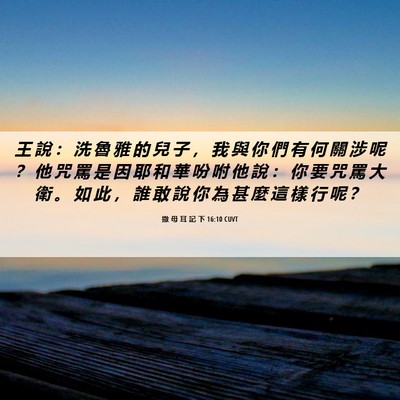 Picture 06 - 撒 母 耳 記 下 16:10 CUVT - 王 說 ： 洗 魯 雅 的 兒 子 ， 我 與 - Bible Verse Picture