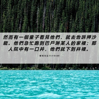 Picture 06 - 撒 母 耳 記 下 17:18 CUVT - 然 而 有 一 個 童 子 看 見 他 們 ， - Bible Verse Picture