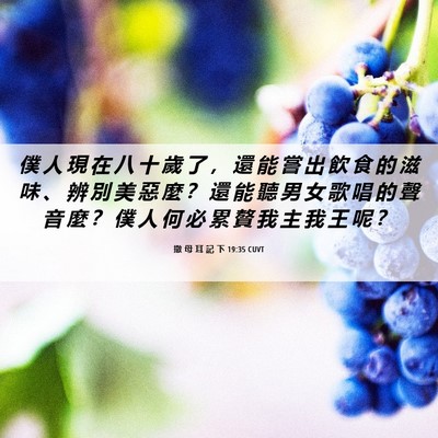 Picture 06 - 撒 母 耳 記 下 19:35 CUVT - 僕 人 現 在 八 十 歲 了 ， 還 能 嘗 - Bible Verse Picture