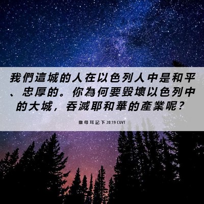 Picture 06 - 撒 母 耳 記 下 20:19 CUVT - 我 們 這 城 的 人 在 以 色 列 人 中 - Bible Verse Picture