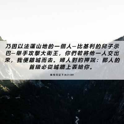 Picture 06 - 撒 母 耳 記 下 20:21 CUVT - 乃 因 以 法 蓮 山 地 的 一 個 人 ─ - Bible Verse Picture