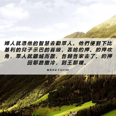 Picture 06 - 撒 母 耳 記 下 20:22 CUVT - 婦 人 就 憑 他 的 智 慧 去 勸 眾 人 - Bible Verse Picture