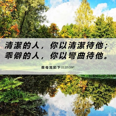 Picture 06 - 撒 母 耳 記 下 22:27 CUVT - 清 潔 的 人 ， 你 以 清 潔 待 他 ； - Bible Verse Picture