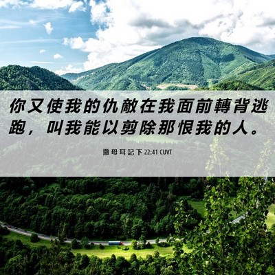 Picture 06 - 撒 母 耳 記 下 22:41 CUVT - 你 又 使 我 的 仇 敵 在 我 面 前 轉 - Bible Verse Picture
