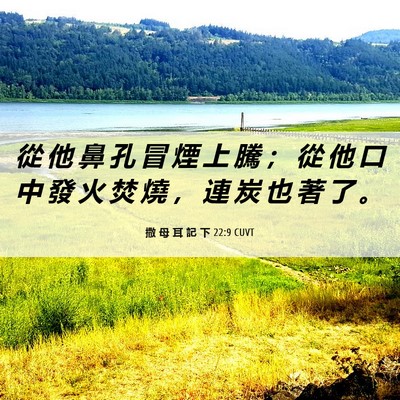 Picture 06 - 撒 母 耳 記 下 22:9 CUVT - 從 他 鼻 孔 冒 煙 上 騰 ； 從 他 口 - Bible Verse Picture