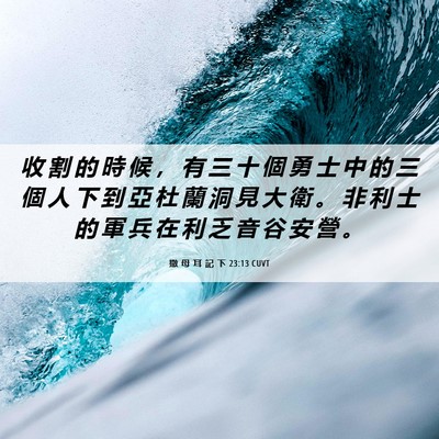 Picture 06 - 撒 母 耳 記 下 23:13 CUVT - 收 割 的 時 候 ， 有 三 十 個 勇 士 - Bible Verse Picture