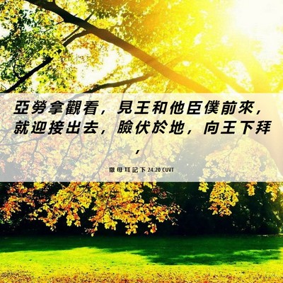 Picture 06 - 撒 母 耳 記 下 24:20 CUVT - 亞 勞 拿 觀 看 ， 見 王 和 他 臣 僕 - Bible Verse Picture
