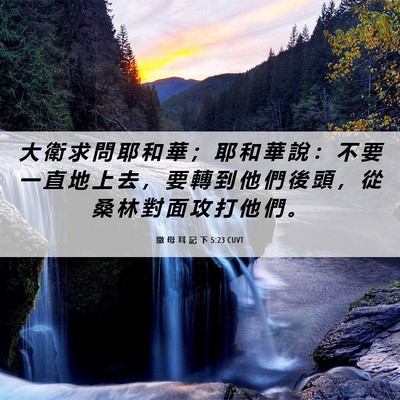 Picture 06 - 撒 母 耳 記 下 5:23 CUVT - 大 衛 求 問 耶 和 華 ； 耶 和 華 說 - Bible Verse Picture