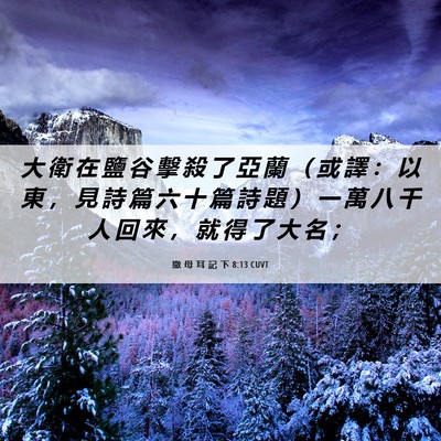 Picture 06 - 撒 母 耳 記 下 8:13 CUVT - 大 衛 在 鹽 谷 擊 殺 了 亞 蘭 （ 或 - Bible Verse Picture