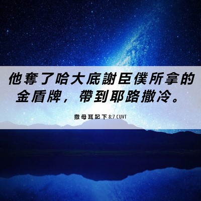 Picture 06 - 撒 母 耳 記 下 8:7 CUVT - 他 奪 了 哈 大 底 謝 臣 僕 所 拿 的 - Bible Verse Picture