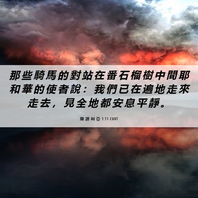 Picture 06 - 撒 迦 利 亞 1:11 CUVT - 那 些 騎 馬 的 對 站 在 番 石 榴 樹 - Bible Verse Picture
