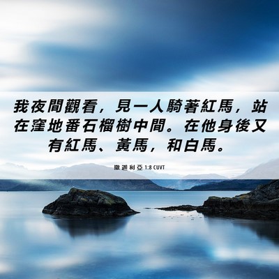 Picture 06 - 撒 迦 利 亞 1:8 CUVT - 我 夜 間 觀 看 ， 見 一 人 騎 著 紅 - Bible Verse Picture