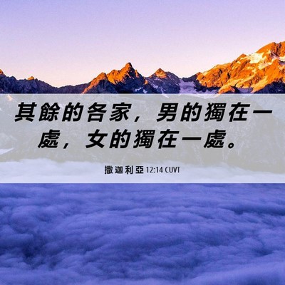 Picture 06 - 撒 迦 利 亞 12:14 CUVT - 其 餘 的 各 家 ， 男 的 獨 在 一 處 - Bible Verse Picture