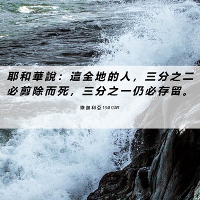 Picture 06 - 撒 迦 利 亞 13:8 CUVT - 耶 和 華 說 ： 這 全 地 的 人 ， 三 - Bible Verse Picture
