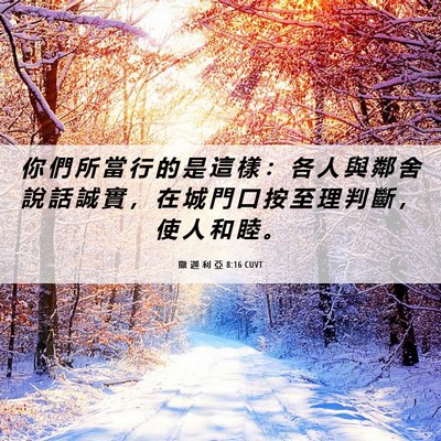 Picture 06 - 撒 迦 利 亞 8:16 CUVT - 你 們 所 當 行 的 是 這 樣 ： 各 人 - Bible Verse Picture