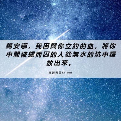 Picture 06 - 撒 迦 利 亞 9:11 CUVT - 錫 安 哪 ， 我 因 與 你 立 約 的 血 - Bible Verse Picture