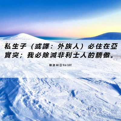 Picture 06 - 撒 迦 利 亞 9:6 CUVT - 私 生 子 （ 或 譯 ： 外 族 人 ） 必 - Bible Verse Picture