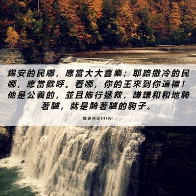 Picture 06 - 撒 迦 利 亞 9:9 CUVT - 錫 安 的 民 哪 ， 應 當 大 大 喜 樂 - Bible Verse Picture
