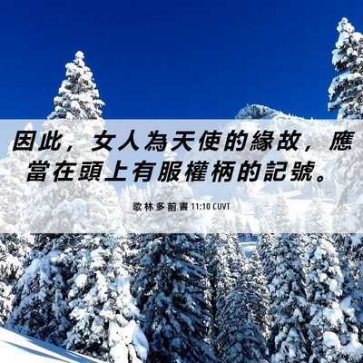Picture 06 - 歌 林 多 前 書 11:10 CUVT - 因 此 ， 女 人 為 天 使 的 緣 故 ， - Bible Verse Picture